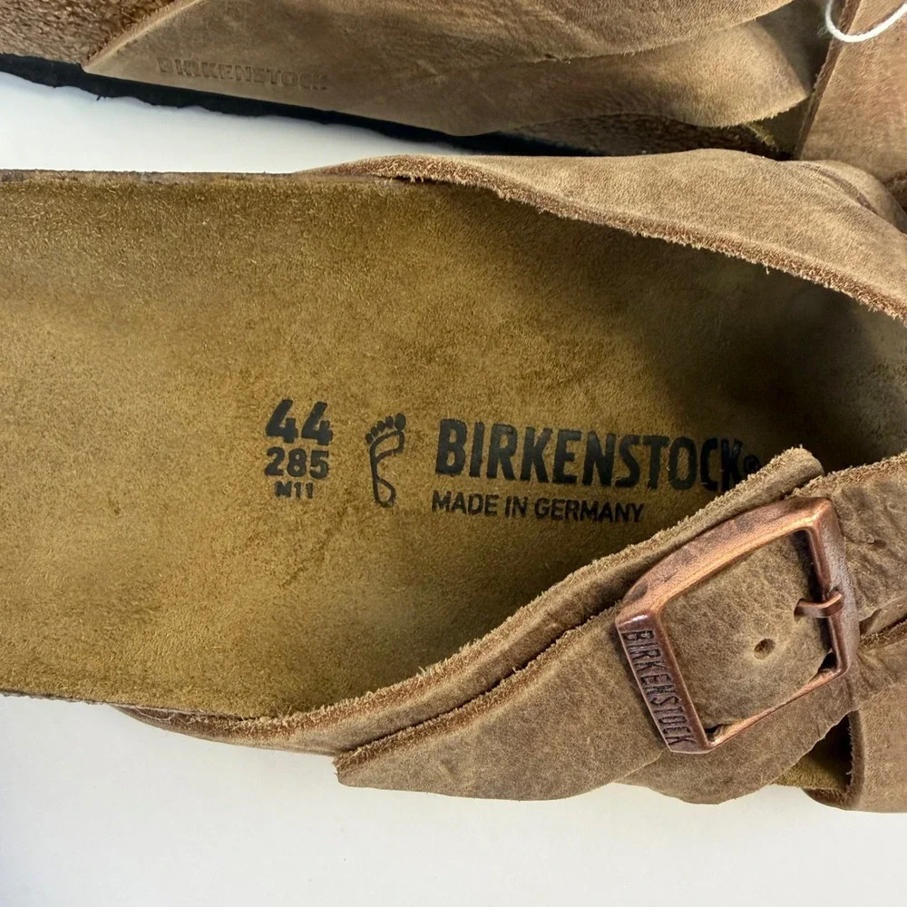 Birkenstock Lugano Oiled Leather Sandals Tobacco Brown Mens 44 M11 1017466 NWT